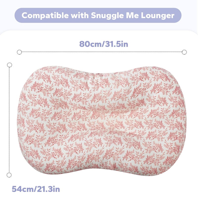 FUNUPUP Muslin Baby Lounger Cover Compatible with Snuggle Me Lounger, Infant Pillow Cover for Newborn, Removable Nest Slipcover for Boys and Girls, Only Cover, Pink & Pink Leaves - Image 4